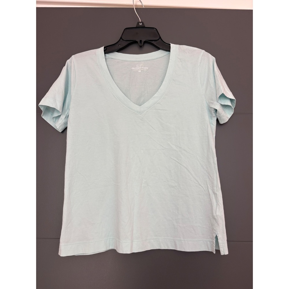 Vineyard Vines Womens Light Blue V-Neck 100% Pima Cotton T-Shirt XS Short Sleeve